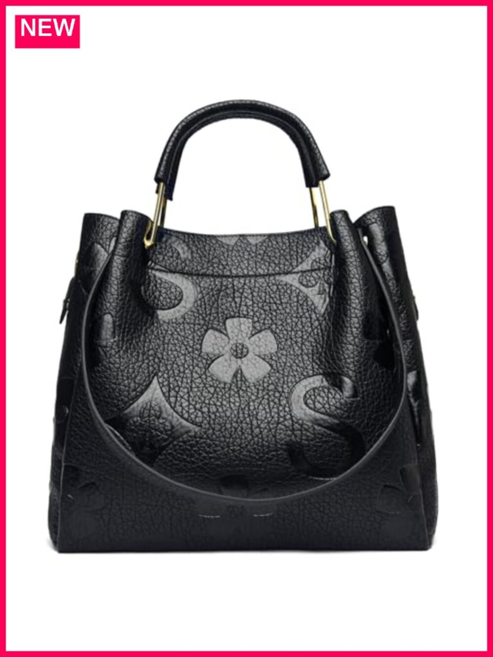 Floral Embossed Vegan Leather Top Handle Handbag Set Large Shoulder Bucket Tote
